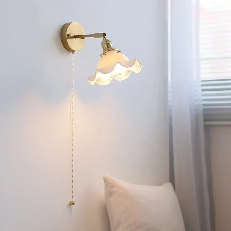 Elegant gold ruffled ceramic led wall light bedroom sconce
