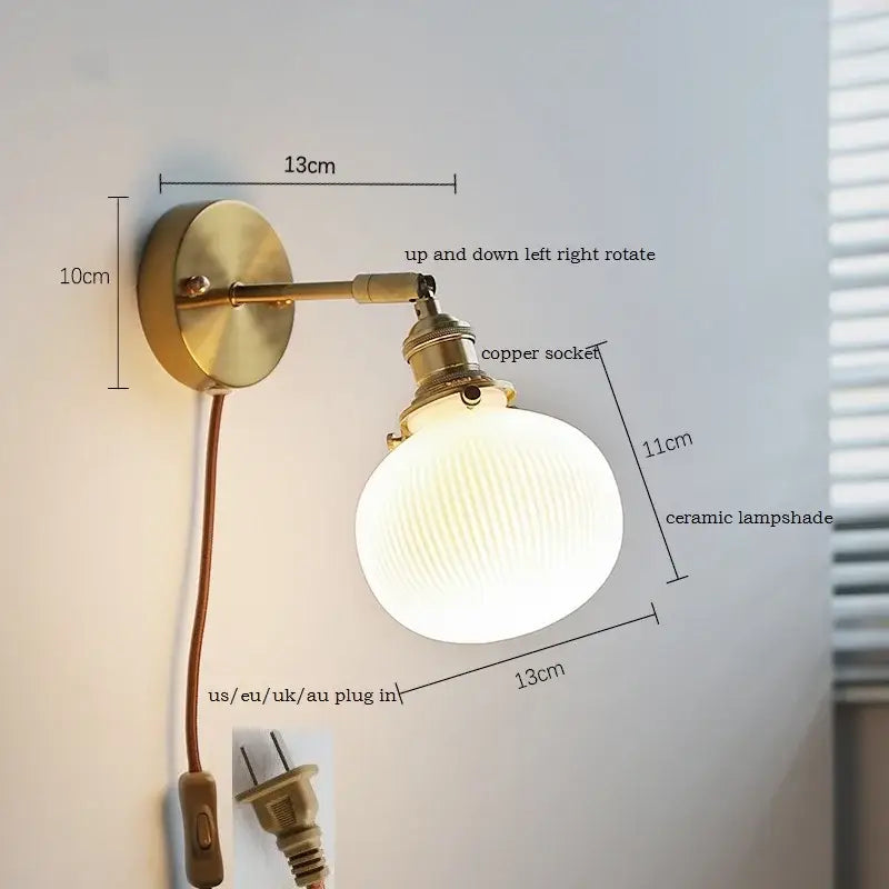 Elegant gold ruffled ceramic led wall light bedroom sconce
