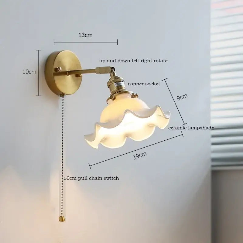 Elegant gold ruffled ceramic led wall light bedroom sconce