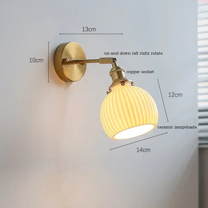 Elegant gold ruffled ceramic led wall light bedroom sconce