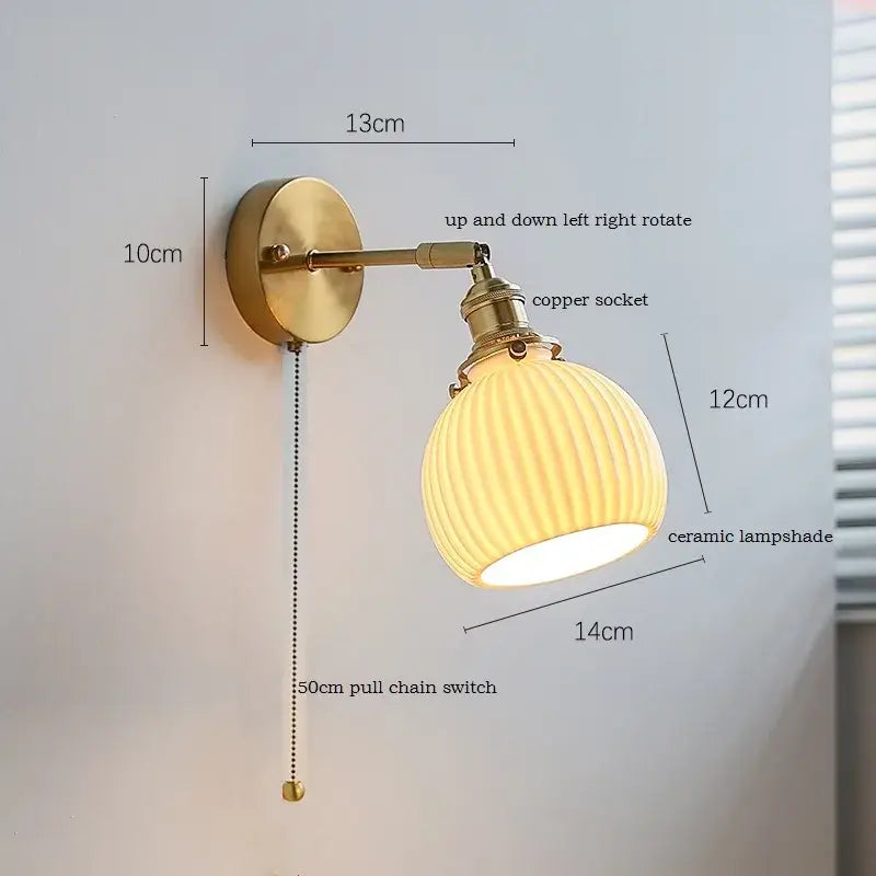 Elegant gold ruffled ceramic led wall light bedroom sconce