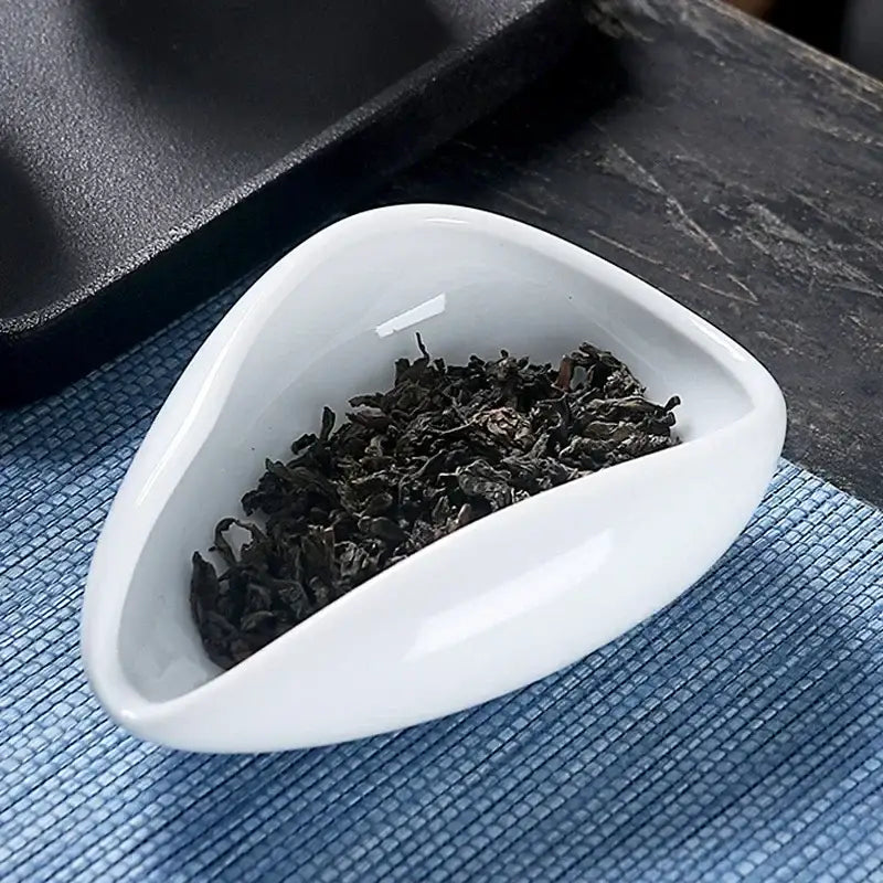 Elegant white ceramic dose trays and tea spoon set for kitchen