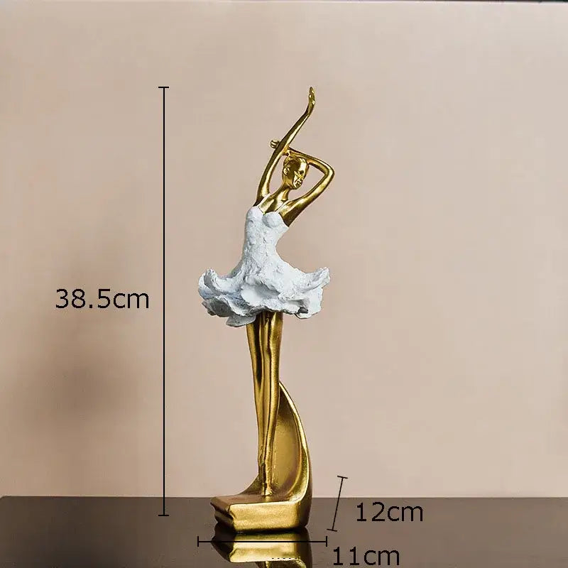Elegant white & gold ballet dancer resin sculpture bedroom decor