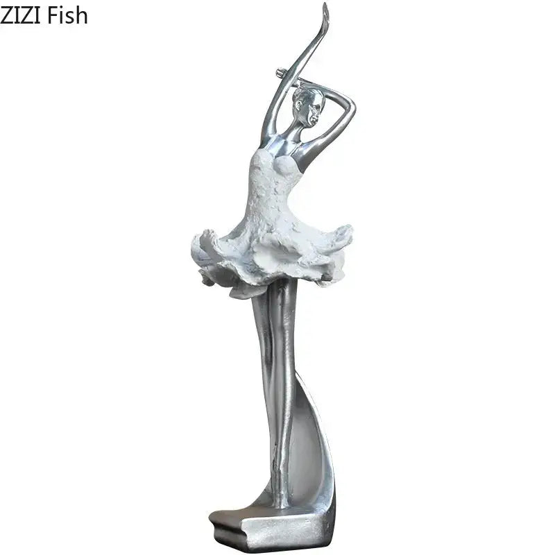 Elegant white & gold ballet dancer resin sculpture bedroom decor