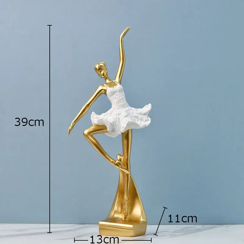 Elegant white & gold ballet dancer resin sculpture bedroom decor