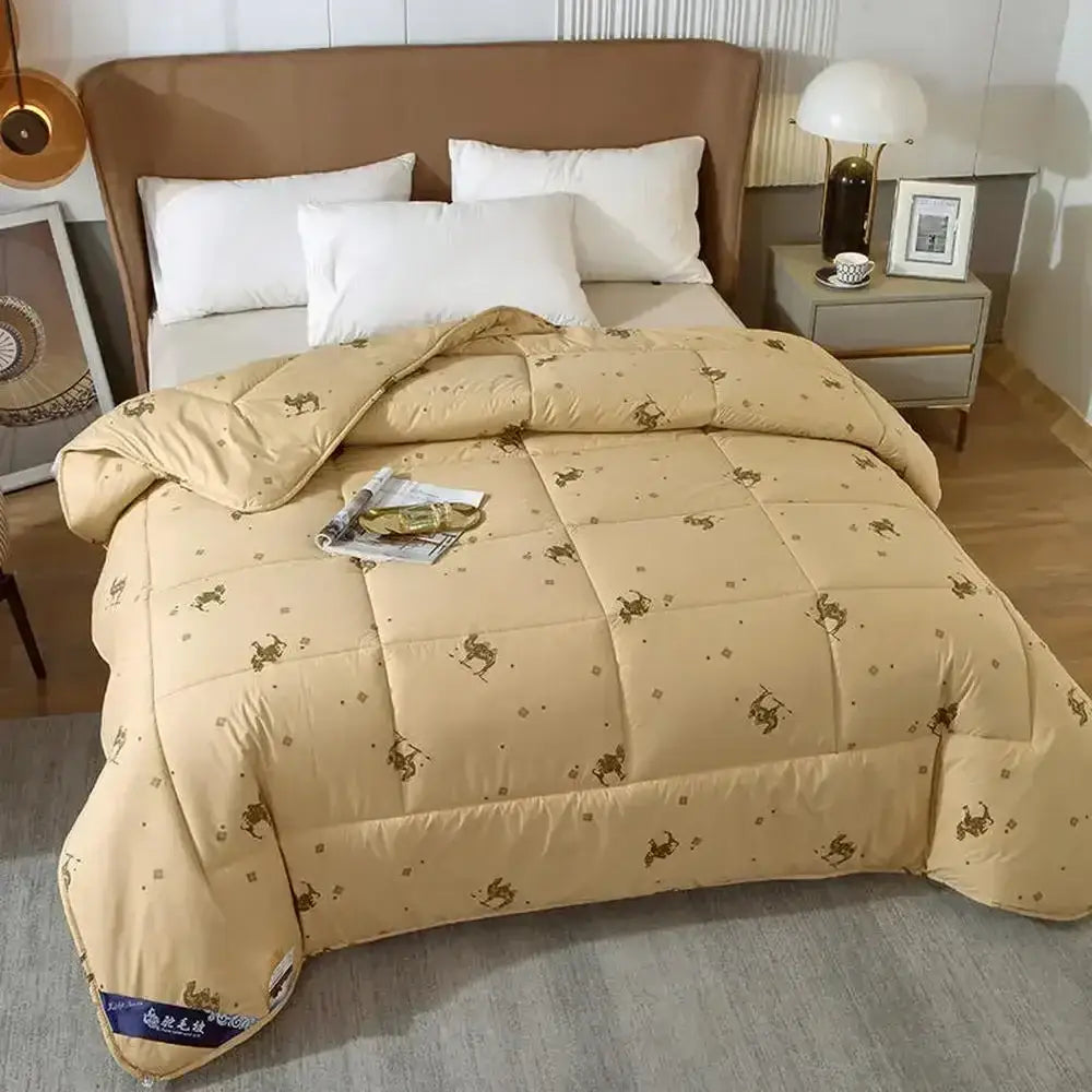Embroidered beige camel hair quilted blanket bedroom comforter