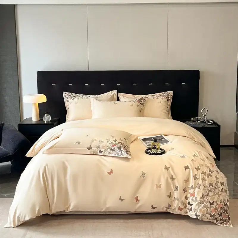 Embroidered light blue butterflies bedding set for bedroom
