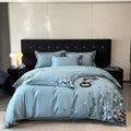 Embroidered light blue butterflies bedding set for bedroom
