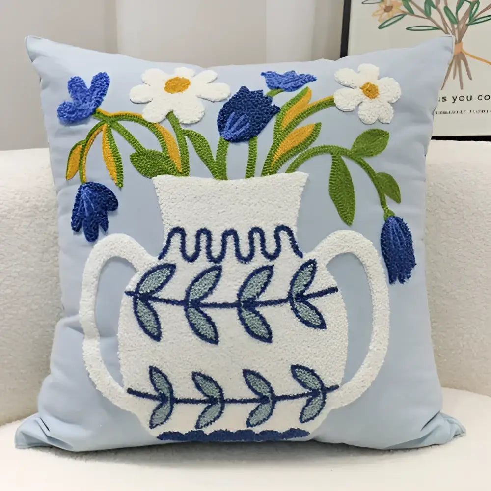 Embroidered lily of the valley blue hyacinth square pillowcase bedroom