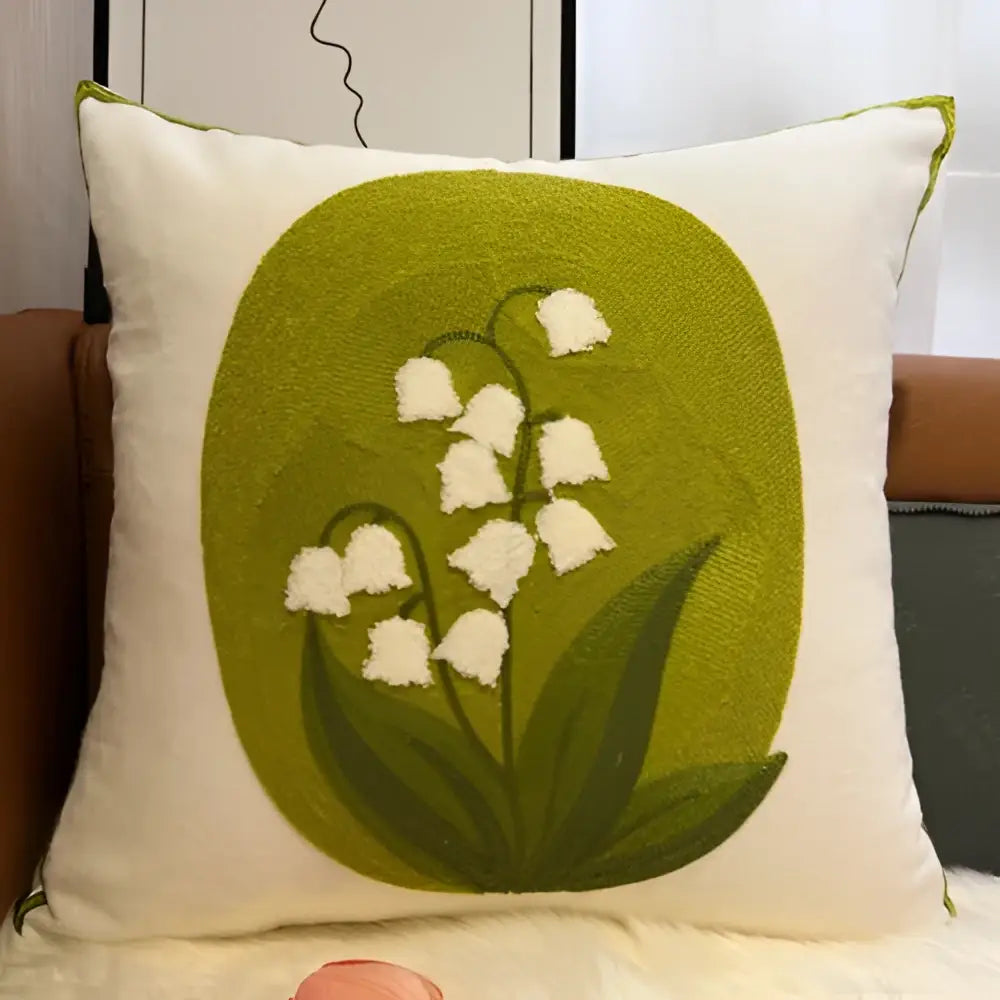 Embroidered lily of the valley blue hyacinth square pillowcase bedroom