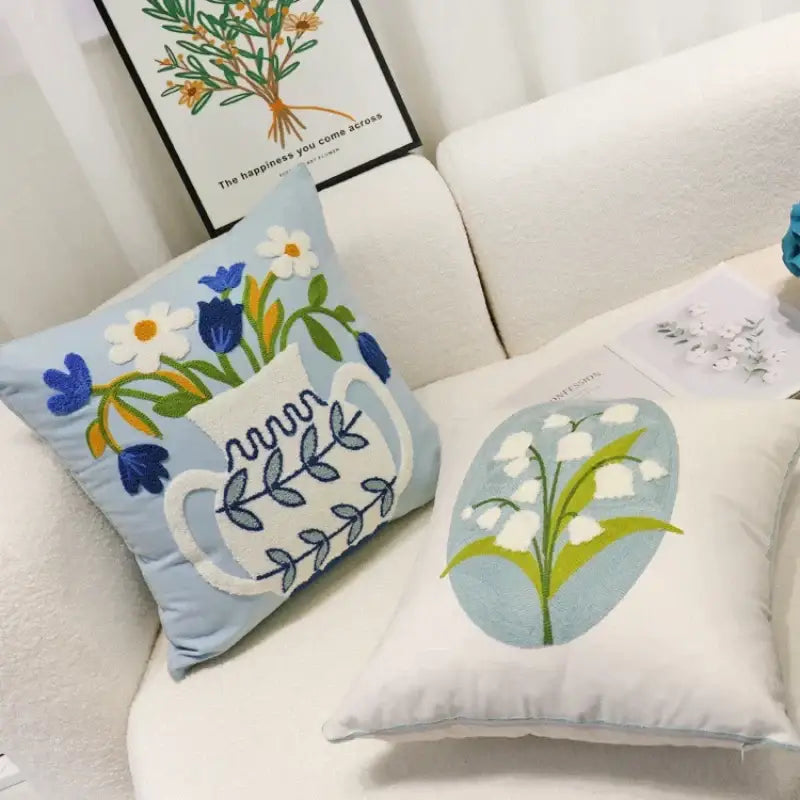 Embroidered lily of the valley blue hyacinth square pillowcase bedroom