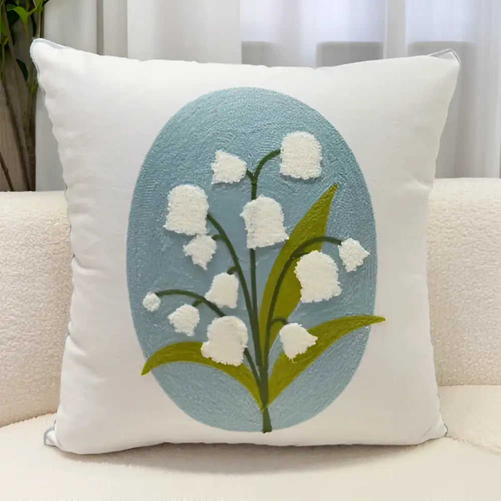 Embroidered lily of the valley blue hyacinth square pillowcase bedroom