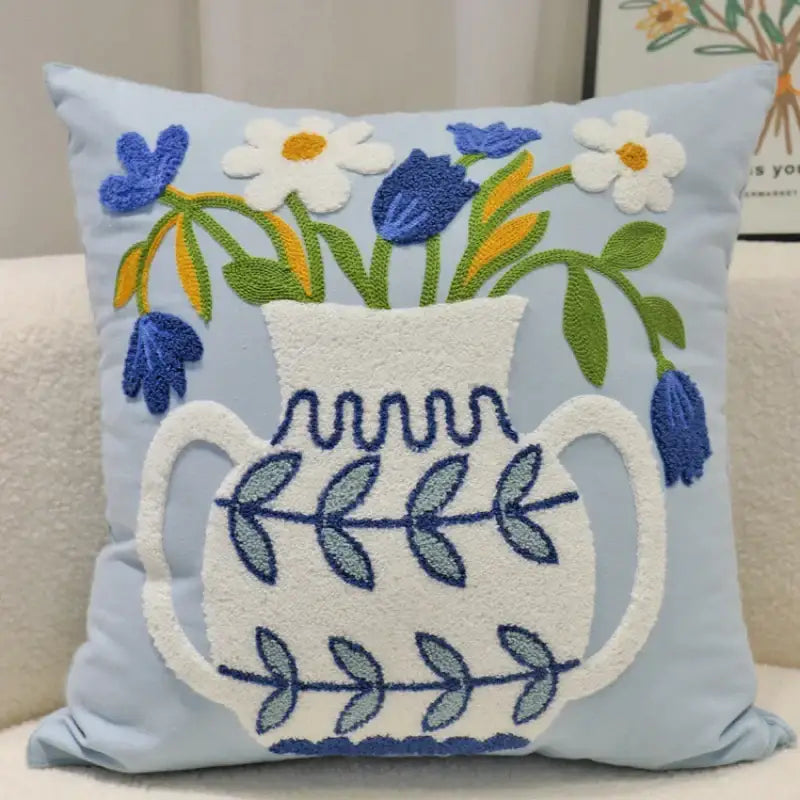Embroidered lily of the valley blue hyacinth square pillowcase bedroom