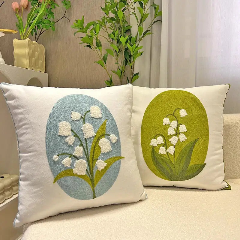 Embroidered lily of the valley blue hyacinth square pillowcase bedroom