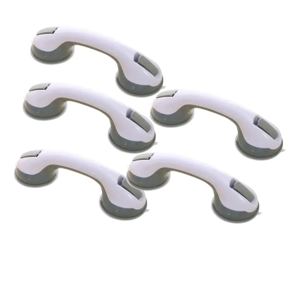 Ergonomic white & gray bathroom safety handle suction cup grab bar