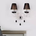 European black crystal wall sconce with pleated linen shade bedroom