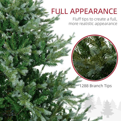 HOMCOM 7.5ft Artificial Christmas Tree Holiday Dcor With 1288 Branches, Auto Open, Steel Base, Wide Shape, Easy To Shape Branches