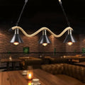 Industrial-style three-light pendant lamp with black metal shades and natural rope suspension farmhouse style 220v-240v 110v-120v