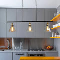 Farmhouse cone black and brass clear glass 3 light kitchen pendant
