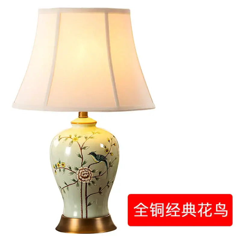 Floral bird ceramic vase table lamp for living room decor