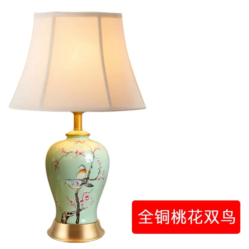 Floral bird ceramic vase table lamp for living room decor