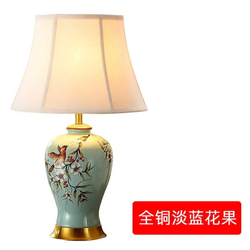 Floral bird ceramic vase table lamp for living room decor