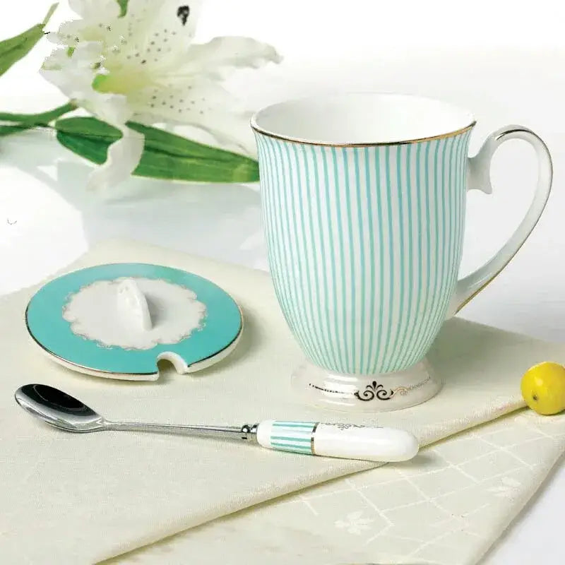 Floral blue & white bone china tea set dining room gold trimmed porcelain