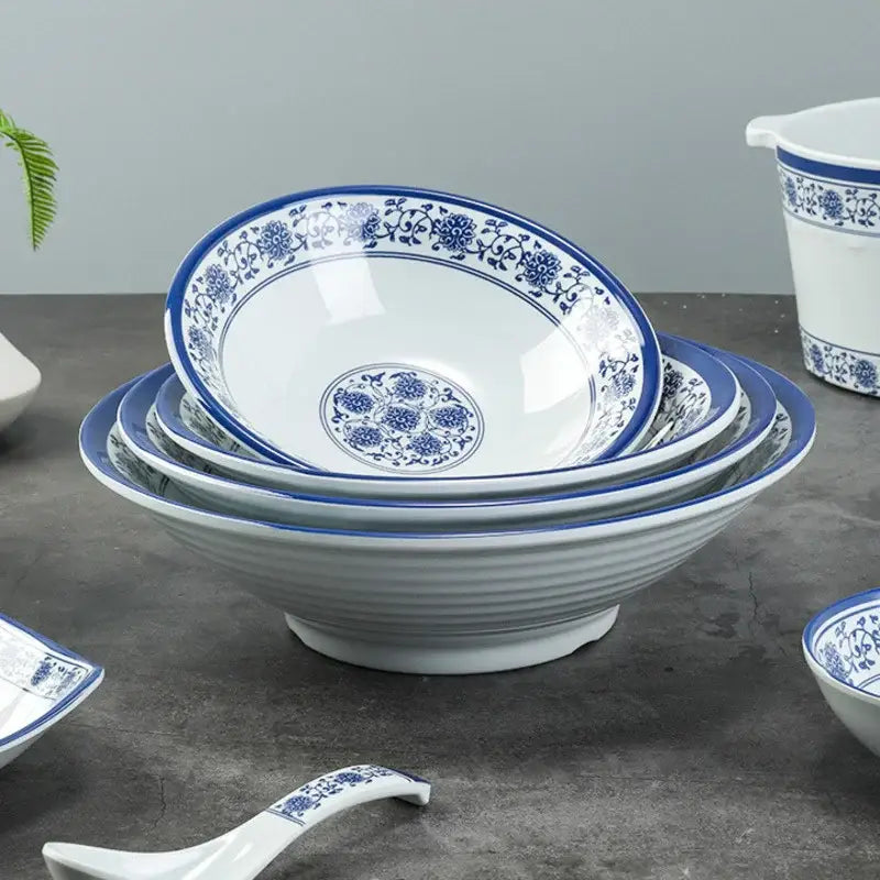 Floral blue & white imitation porcelain dinner set dining room