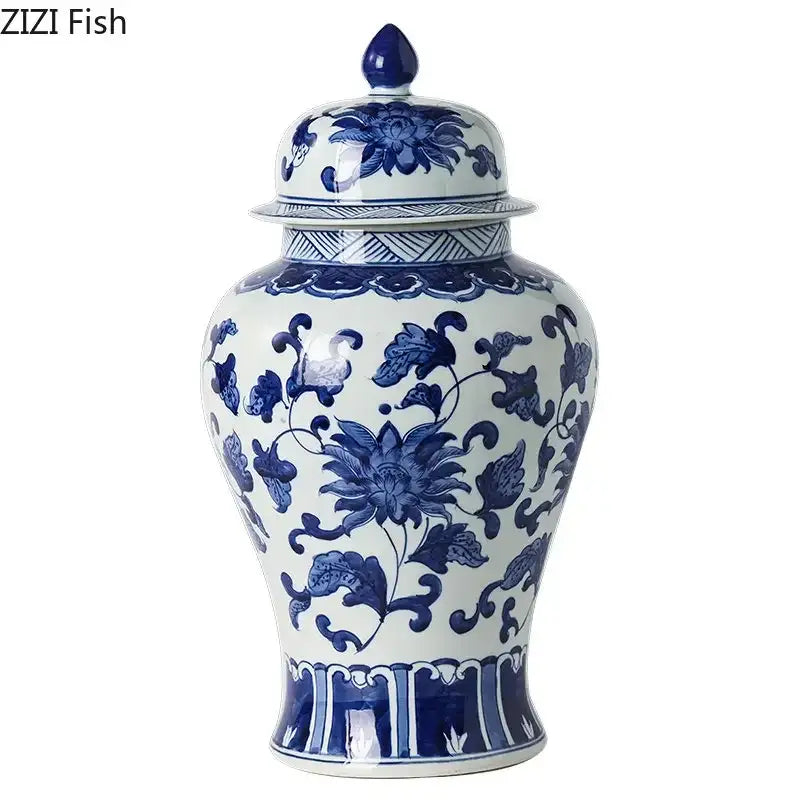 Floral blue & white porcelain tea canister – dining room decor