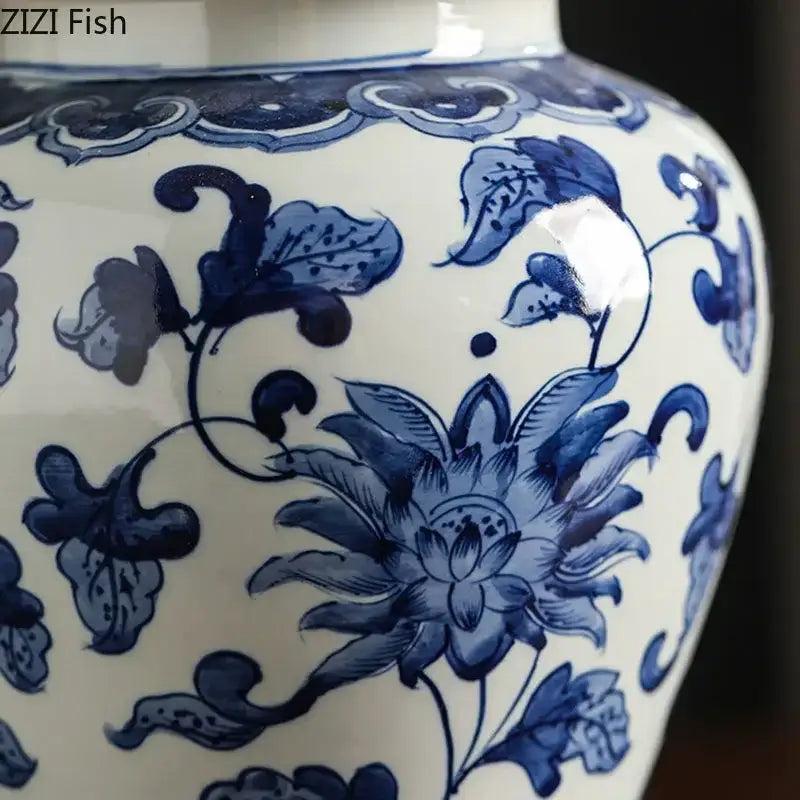 Floral blue & white porcelain tea canister – dining room decor