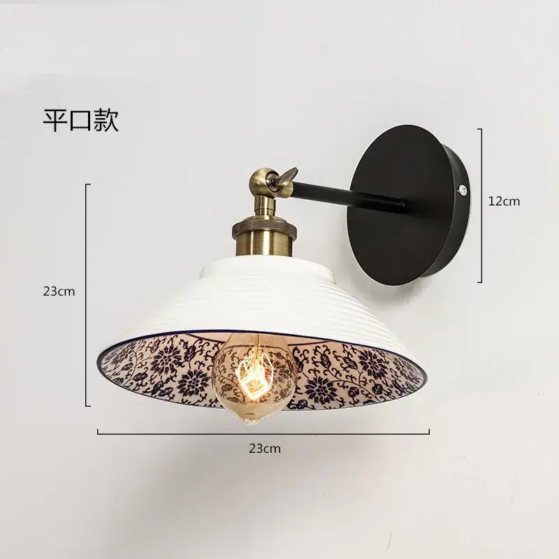 Floral blue & white porcelain wall lamp living room ceramic sconce