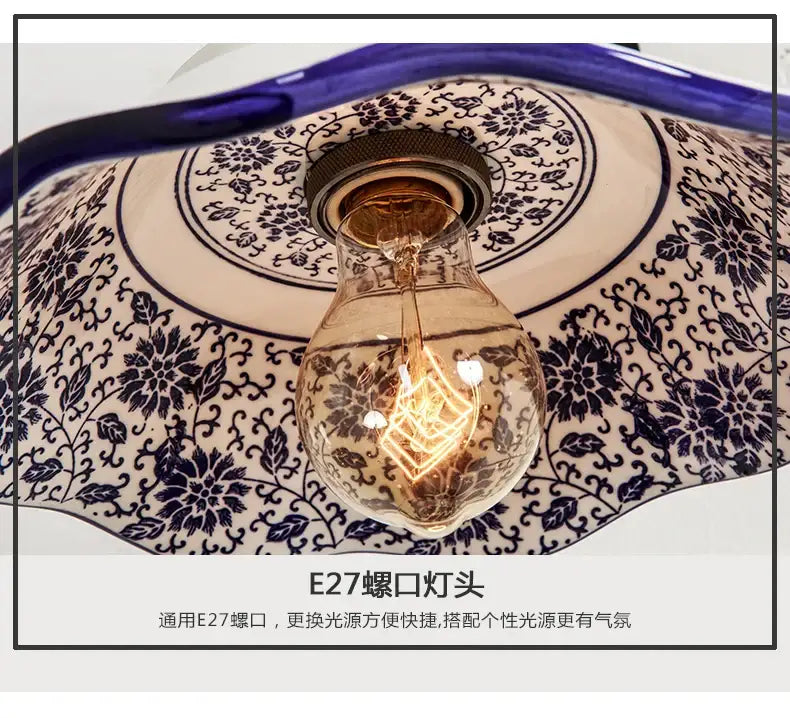 Floral blue & white porcelain wall lamp living room ceramic sconce