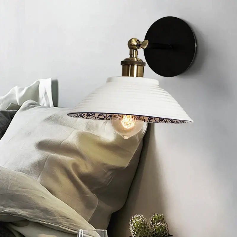 Floral blue & white porcelain wall lamp living room ceramic sconce