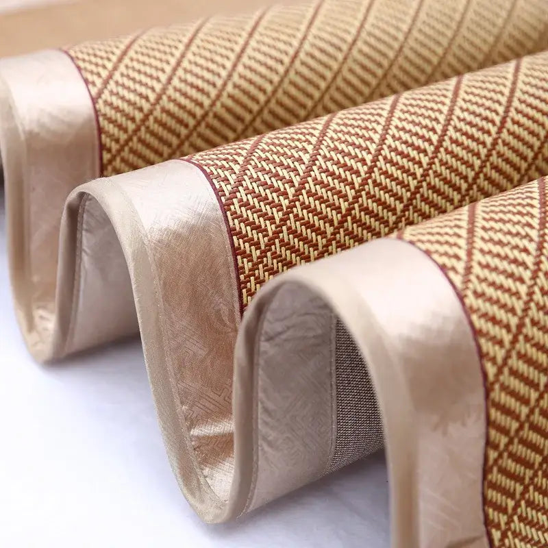 Floral brown woven cooling rattan mat and pillowcase set bedroom bed pad