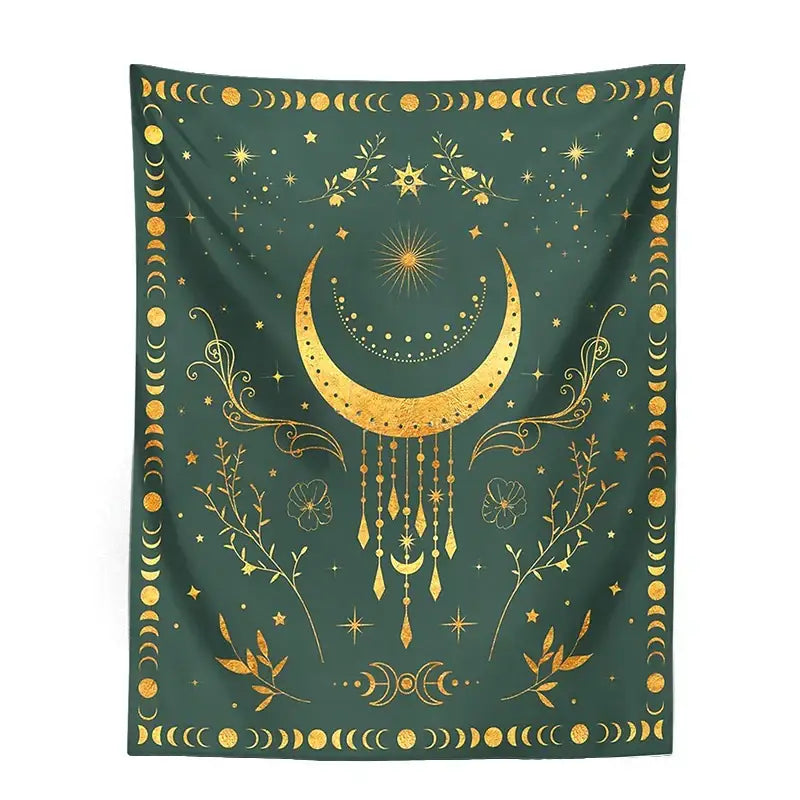 Floral celestial moon phase tapestry bedroom wall decor