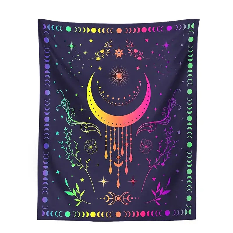 Floral celestial moon phase tapestry bedroom wall decor