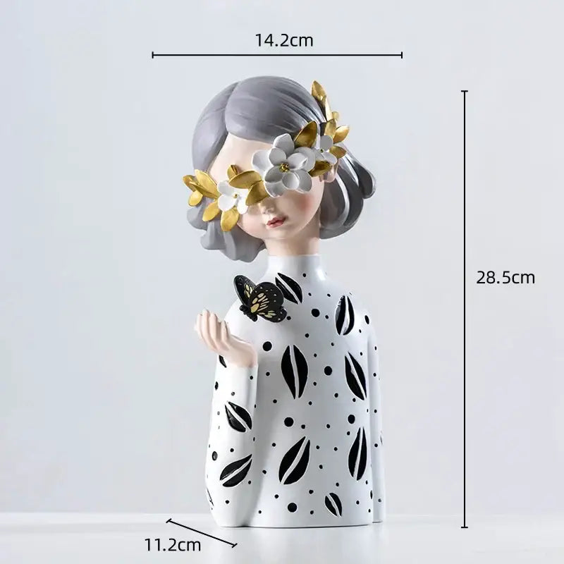 Floral crown woman resin figure sculpture living room decor