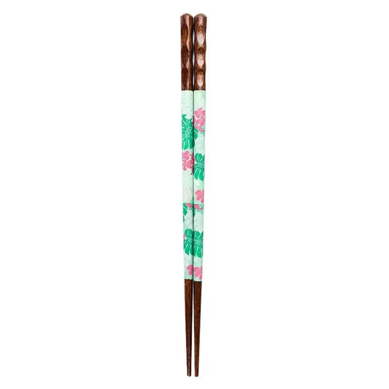 Floral patterned bamboo wood chopsticks set – dining room gift box