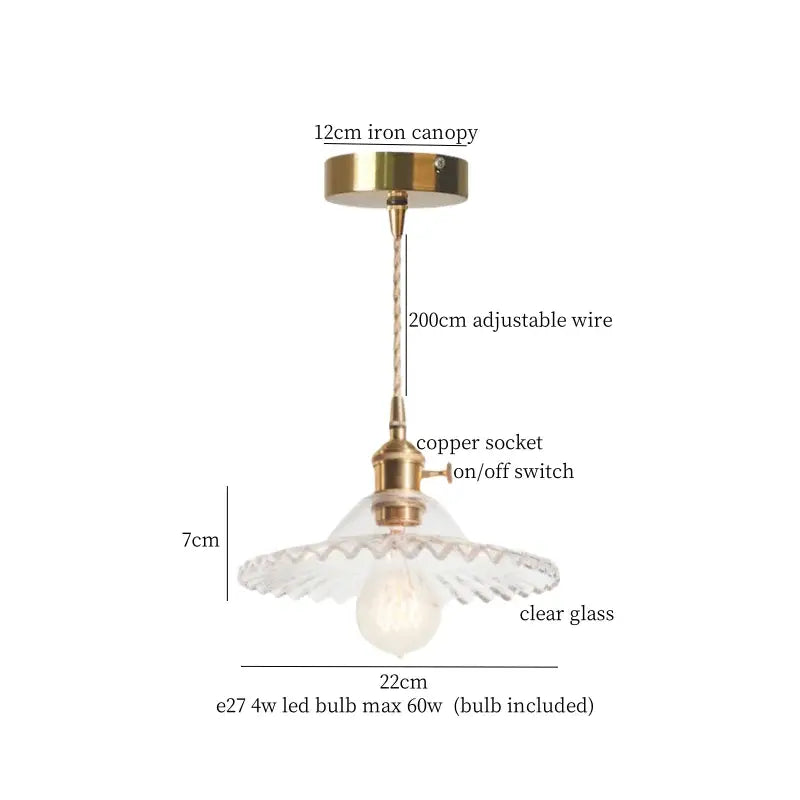 Floral red glass pendant lamp for bedroom with brass hardware