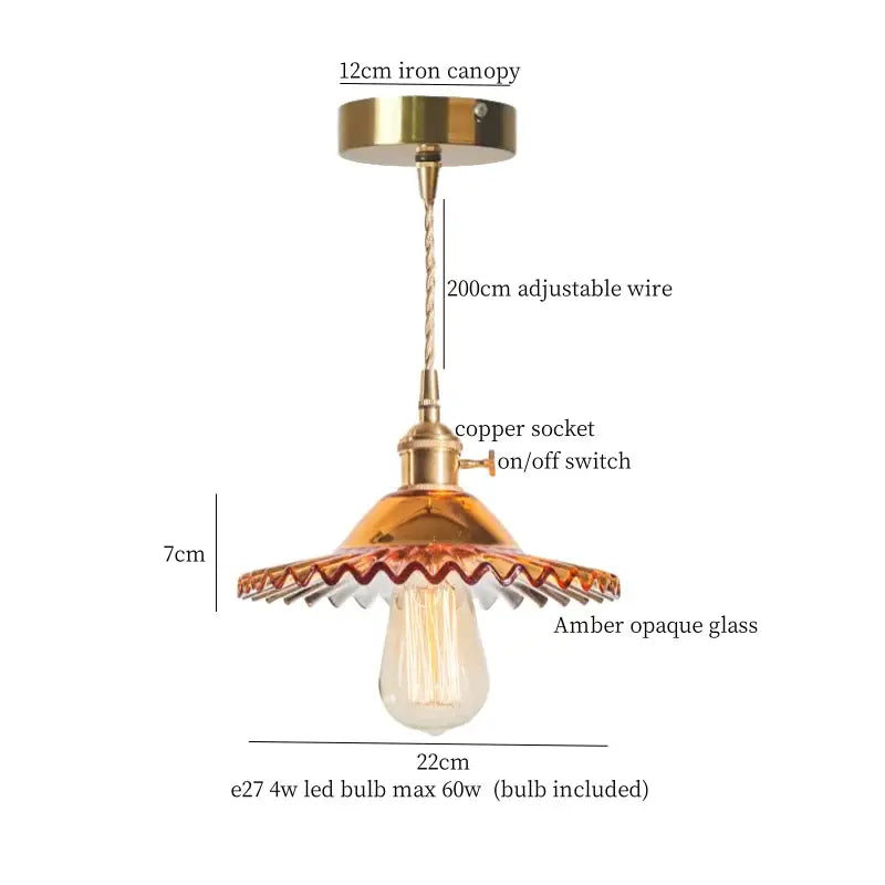 Floral red glass pendant lamp for bedroom with brass hardware