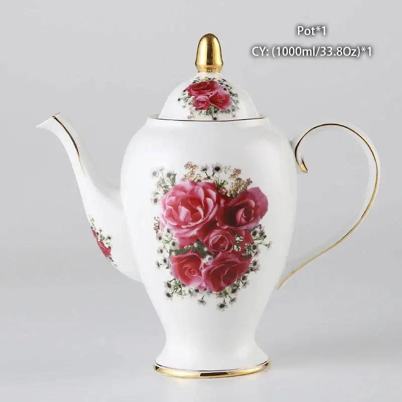 Floral red rose bone china tea set – dining room porcelain set