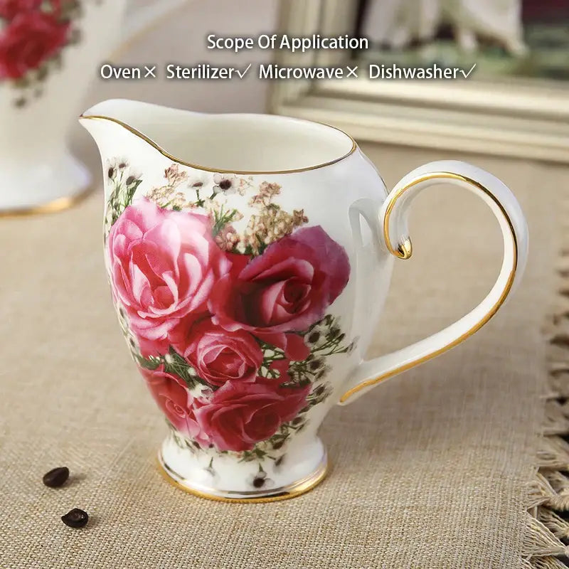 Floral red rose bone china tea set – dining room porcelain set