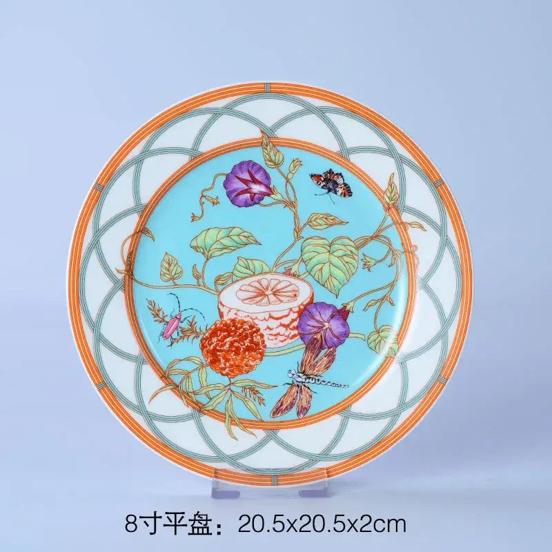 Floral turquoise & gold bone dinnerware set dining room tableware