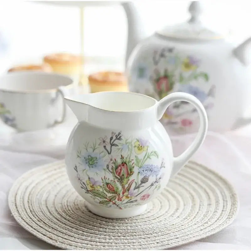 Floral white bone china tea set dining room tableware