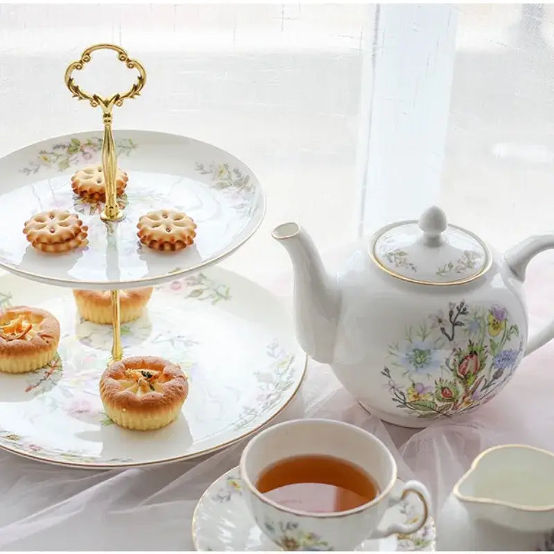 Floral white bone china tea set dining room tableware