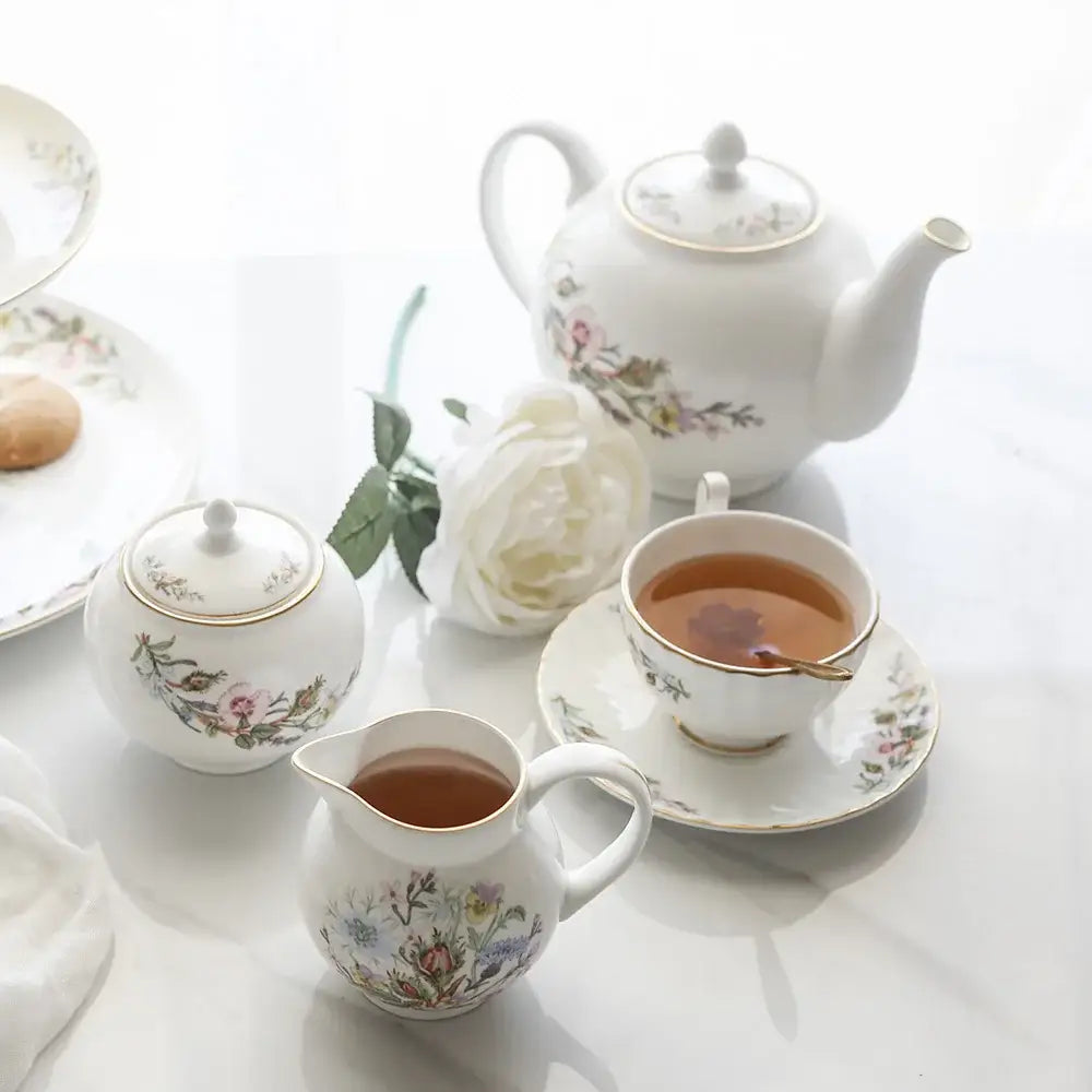 Floral white bone china tea set dining room tableware
