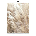 Beige flower grass ornamental print on rectangular canvas beige and cream colors decorative wall art by decorbites