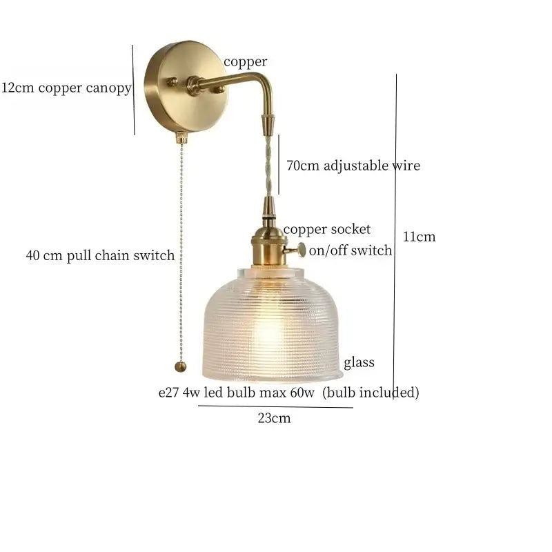Fluted brass glass led wall sconce for bedroom