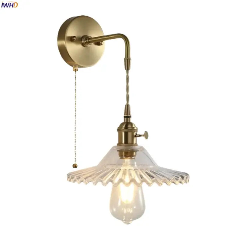 Fluted brass glass led wall sconce for bedroom