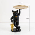 Formal black & white cat resin statue tray study room decor